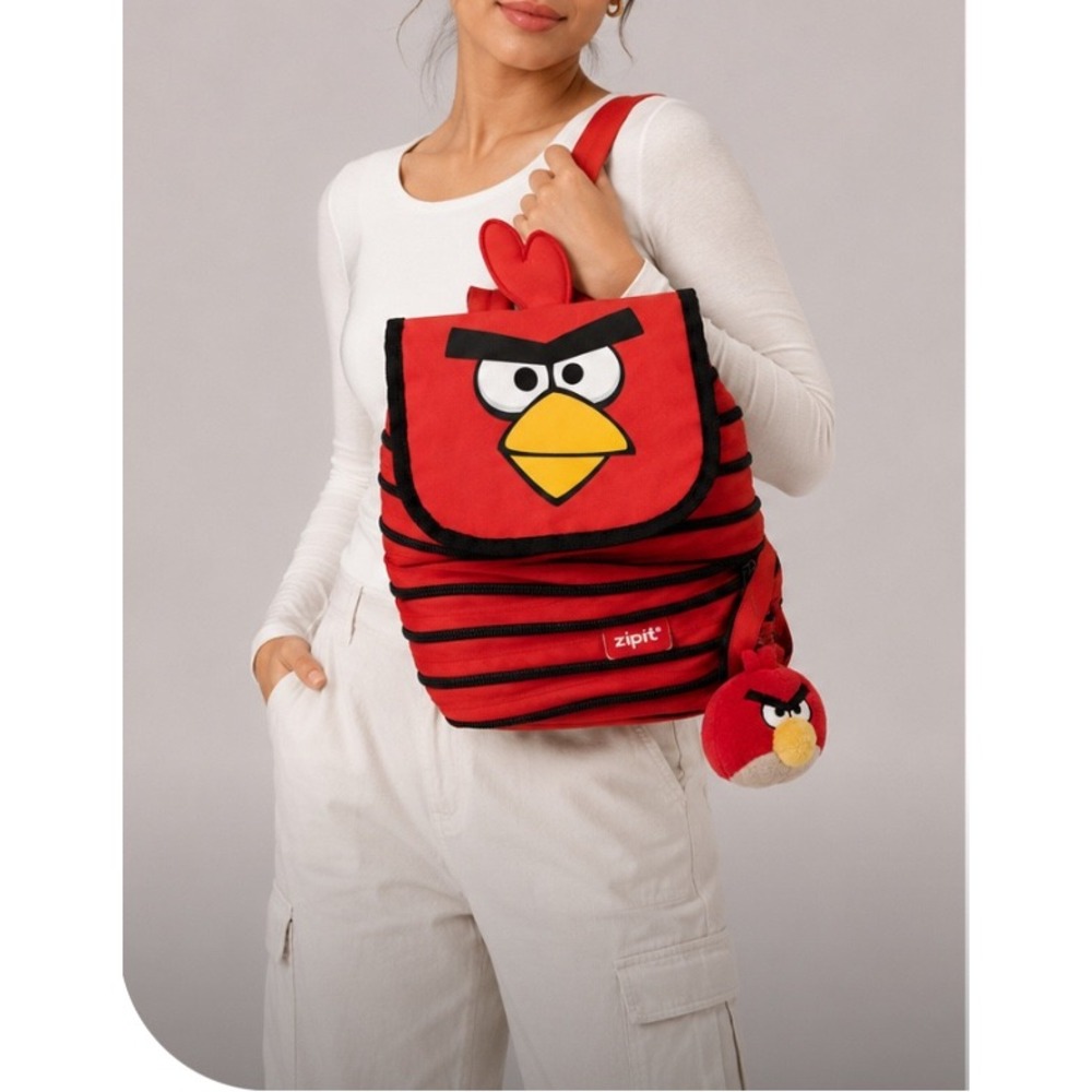 Zipit Angry Birds Red Bird Zipper Backpack with Plush Keychain Charm Red Black